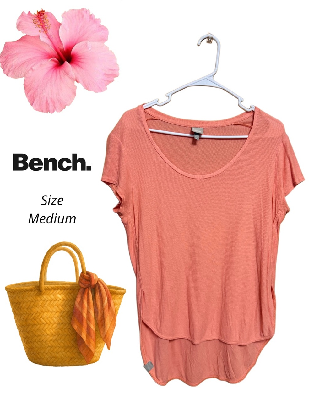 🍑 Bench Peach Hi Low Tunic Tee Medium Soft Athleisure Summer Top